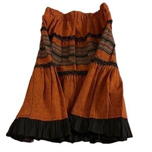 Tiered Boho Striped Ruffle Maxi Skirt Orange Black Lace Festival